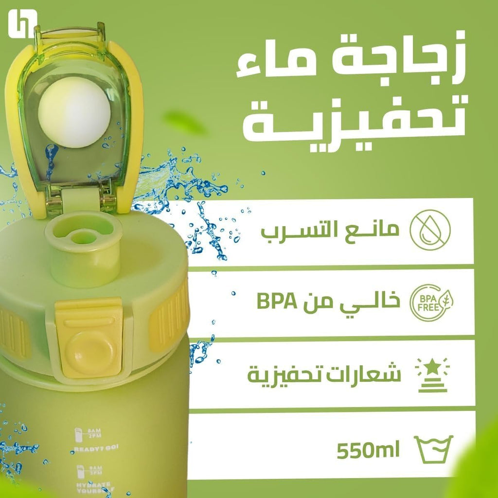 Water Bottle 550ml with Straw and Carry Handle, Leakproof BPA-Free Reusable Sports Bottle, Dishwasher Safe for Gym, School, Travel, Home and Office (Yellow) - image 2