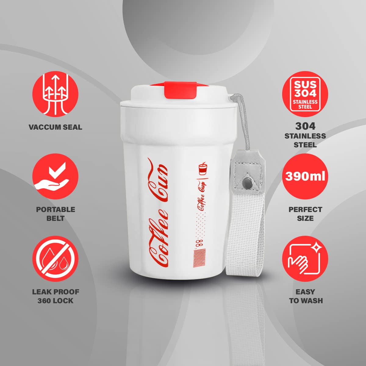 Insulated Travel Mug 380ml Stainless Steel Thermal Coffee Tumbler Leakproof Lid Double Wall Vacuum BPA Free Hot Cold Drinks Office Gym Car White - image 2