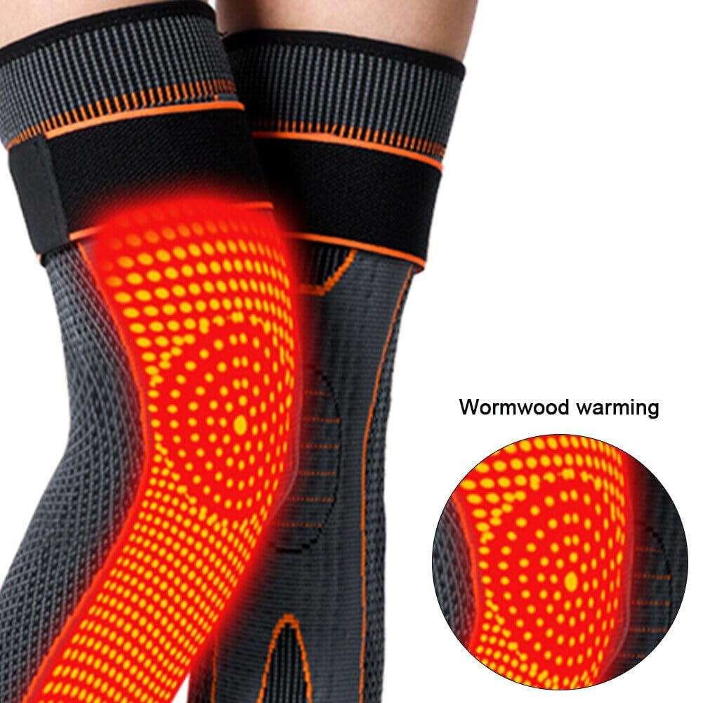 Knee Compression Sleeve 2 Pcs, Full-Length Knee and Foot Support Brace with Fixing Tape, Self-Warming Leg Sleeves for Walking, Standing and Light Activity - image 2