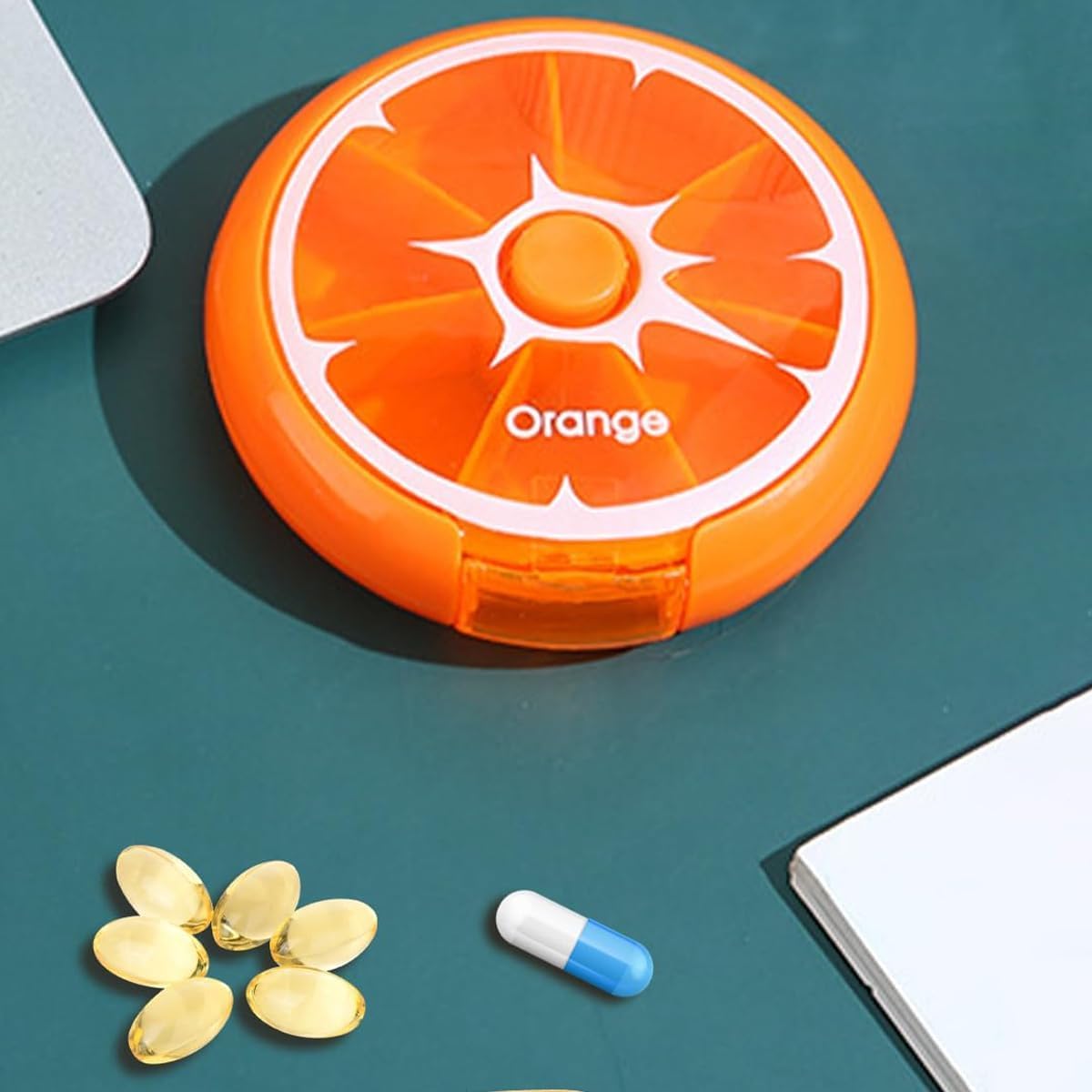 pill pro organizer Compact 7-Day Pill Dispenser Portable Round Organizer for Medications, Vitamins, and More (Set Of 4 PCS (Orange)) - image 7