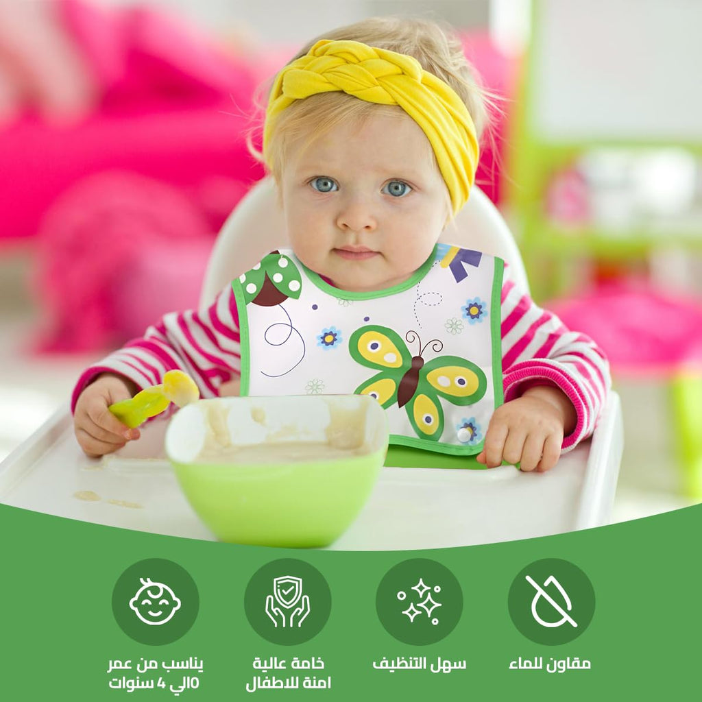 Baby Bib with Silicone Pocket - Cartoon Printed Adjustable Silicone Bibs for Boys & Girls Toddlers & Kids | Feeding Apron & Burp Cloth | Saliva Bandana Bib Butterfly, One Size - image 2