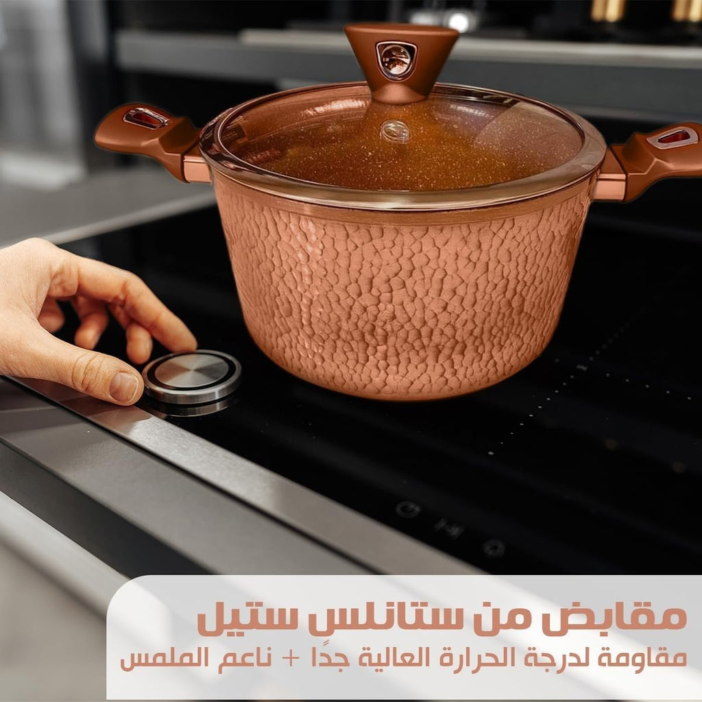 Granite Pan with Aluminum Base – Non-Stick Design for Healthy, Low-Fat Cooking, Easy-to-Clean with Eternal Coating, Durable and High-Quality Granite Casserole, Kitchen Gadgets (Copper, 28cm) - image 4
