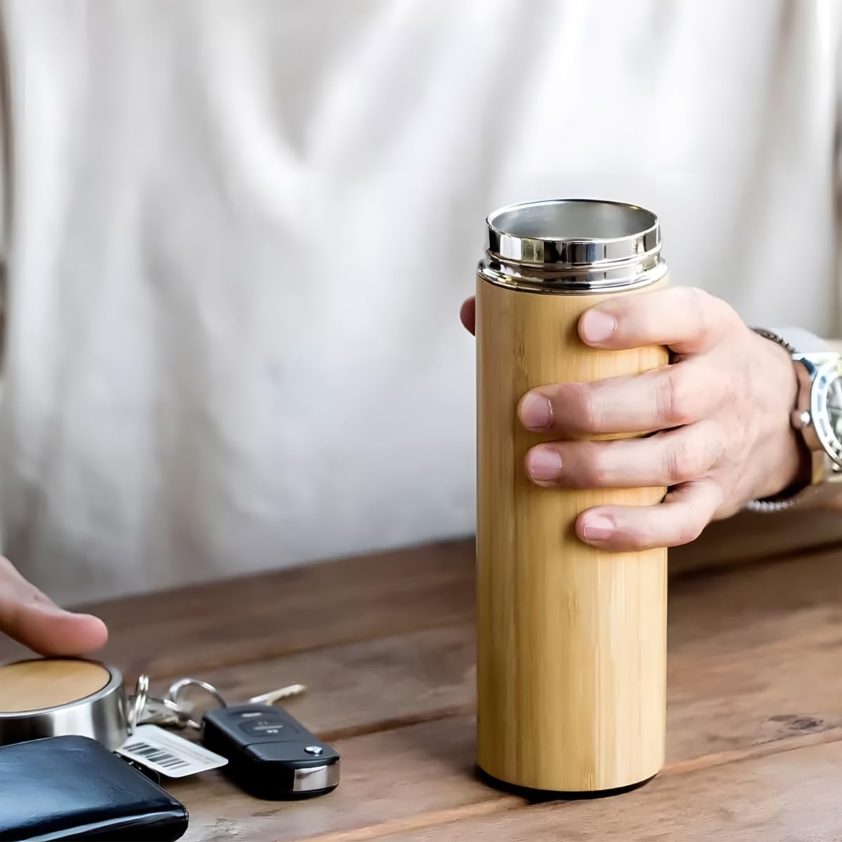 Travel Mug 500ml, Insulated Stainless Steel and Bamboo Coffee Cup with Leak-Proof Lid, Double-Wall Vacuum Tumbler for Hot and Cold Drinks, Office, Car and Travel - image 7