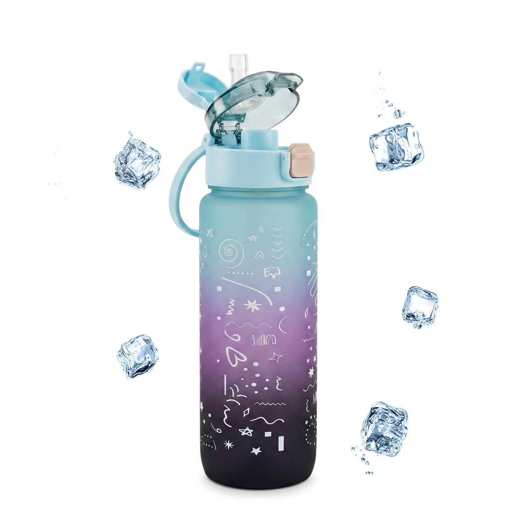 Water Bottle 800ml with Carry Handle, Leak-Resistant BPA-Free Plastic Sports Bottle for Gym, Fitness, School, Home, Outdoor Activities and Travel, FL-1266, Blue - image 1