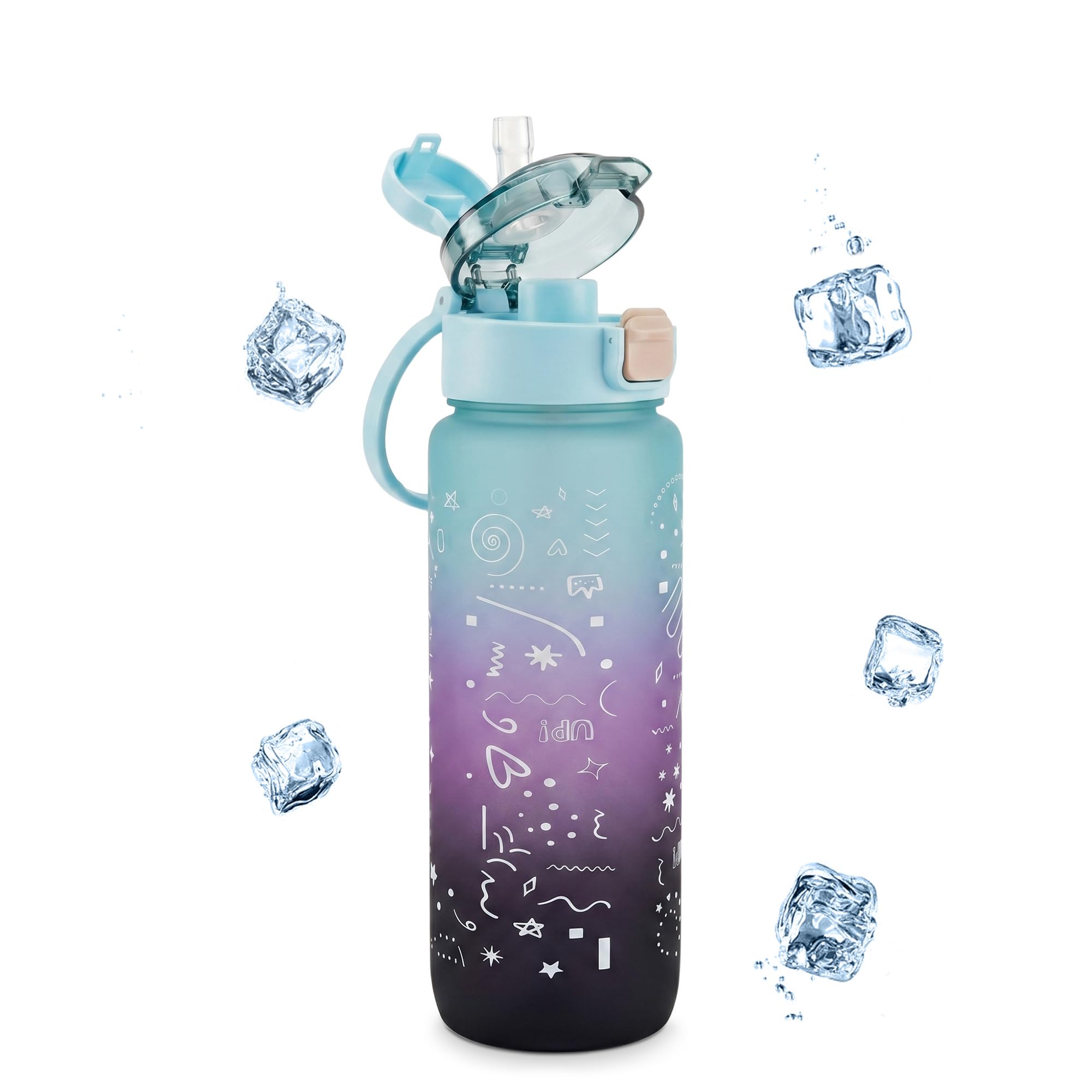 Water Bottle 800ml with Carry Handle, Leak-Resistant BPA-Free Plastic Sports Bottle for Gym, Fitness, School, Home, Outdoor Activities and Travel, FL-1266, Blue - image 1