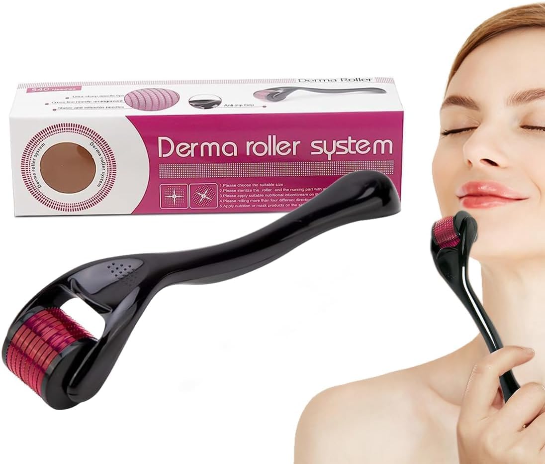 Derma Roller 0.5mm, 540 Micro Needles Cross-Line Cosmetic Skin Care Roller with Ergonomic Non-Slip Handle for Face and Personal Care, DRS150 - image 1