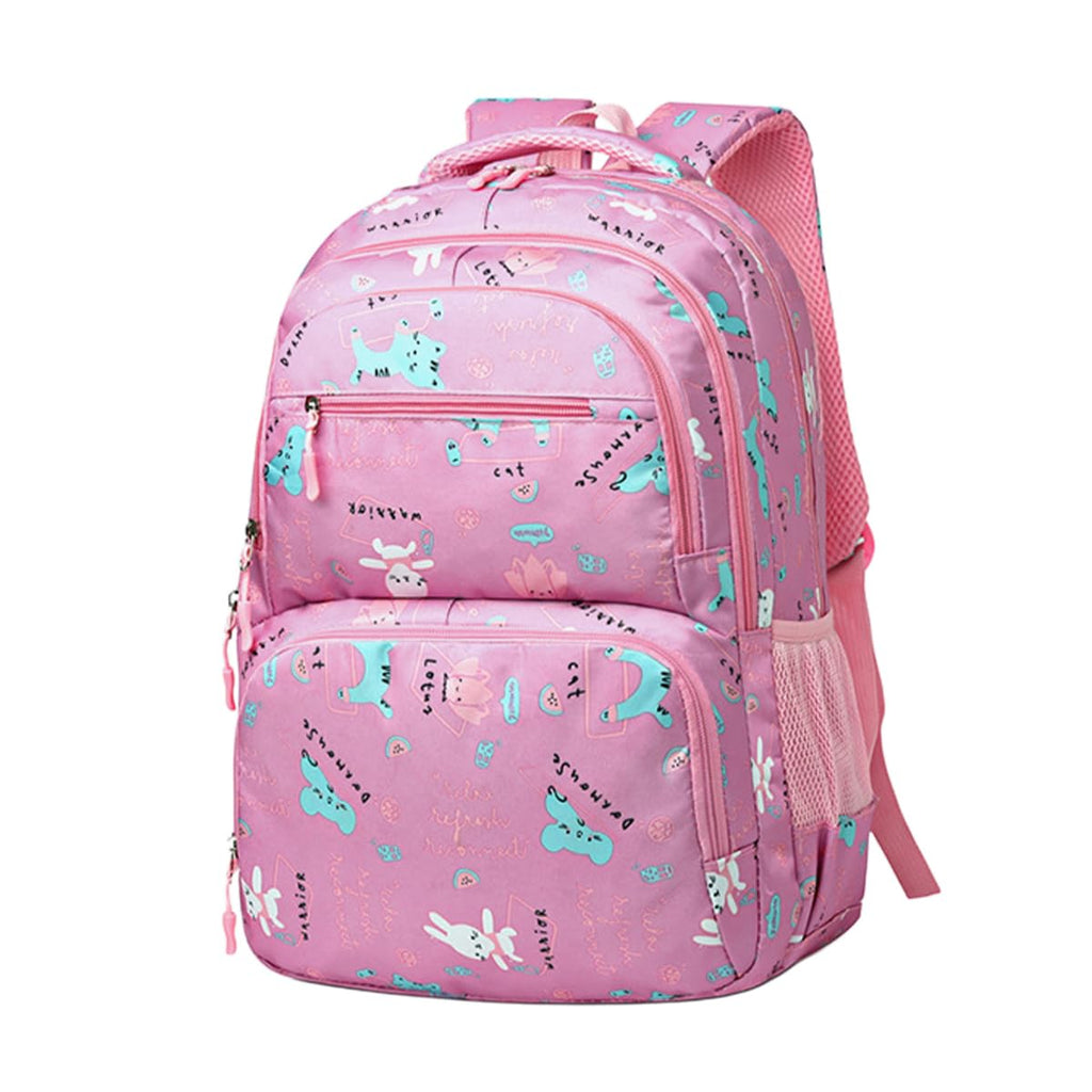 School Bag - Lightweight School Backpack for Kids & Girls, Multi Pocket, Large Capacity, Wear Resistant Breathable Nylon, Padded Straps, Side Bottle Pockets (Pink) - image 1