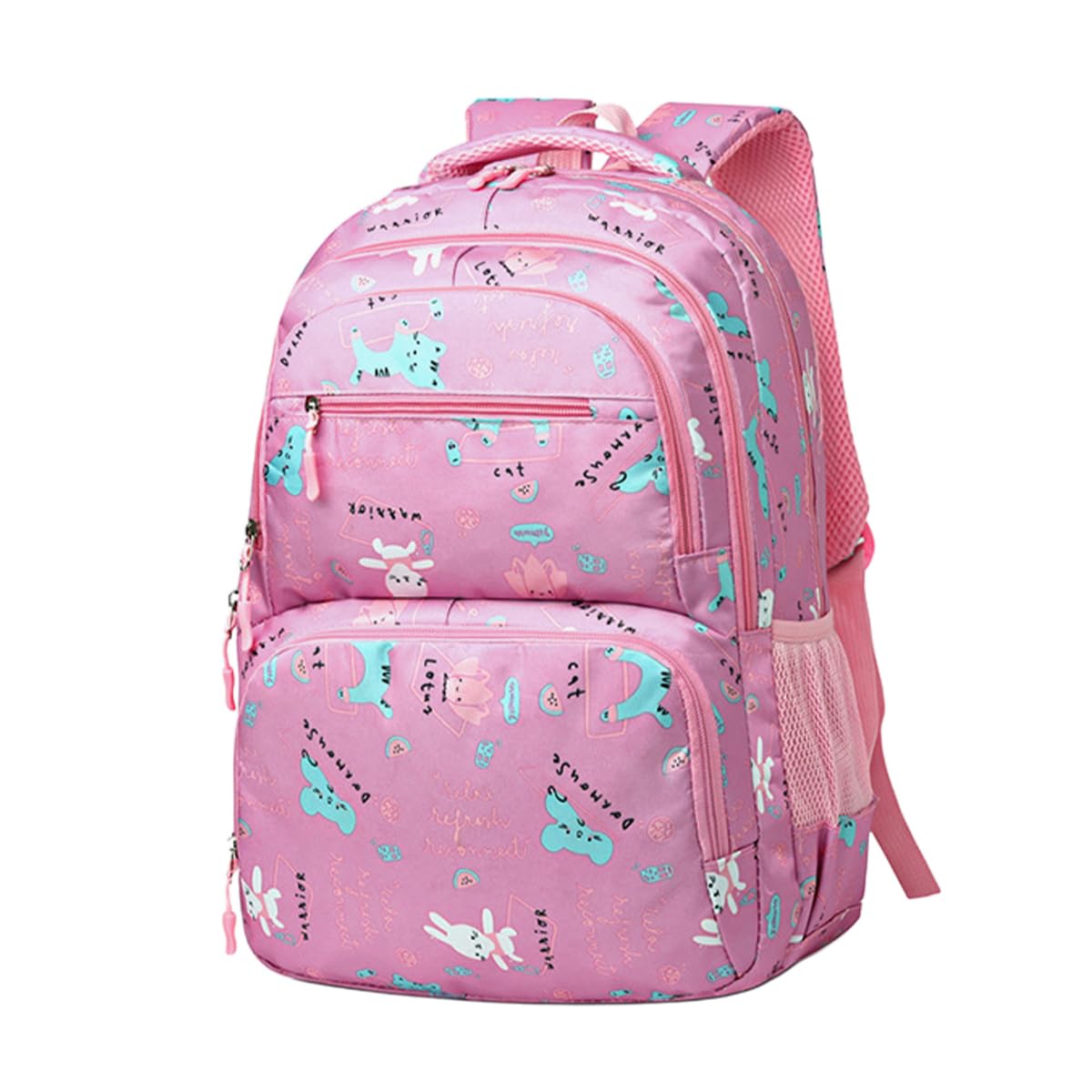 School Bag - Lightweight School Backpack for Kids & Girls, Multi Pocket, Large Capacity, Wear Resistant Breathable Nylon, Padded Straps, Side Bottle Pockets (Pink) - image 1