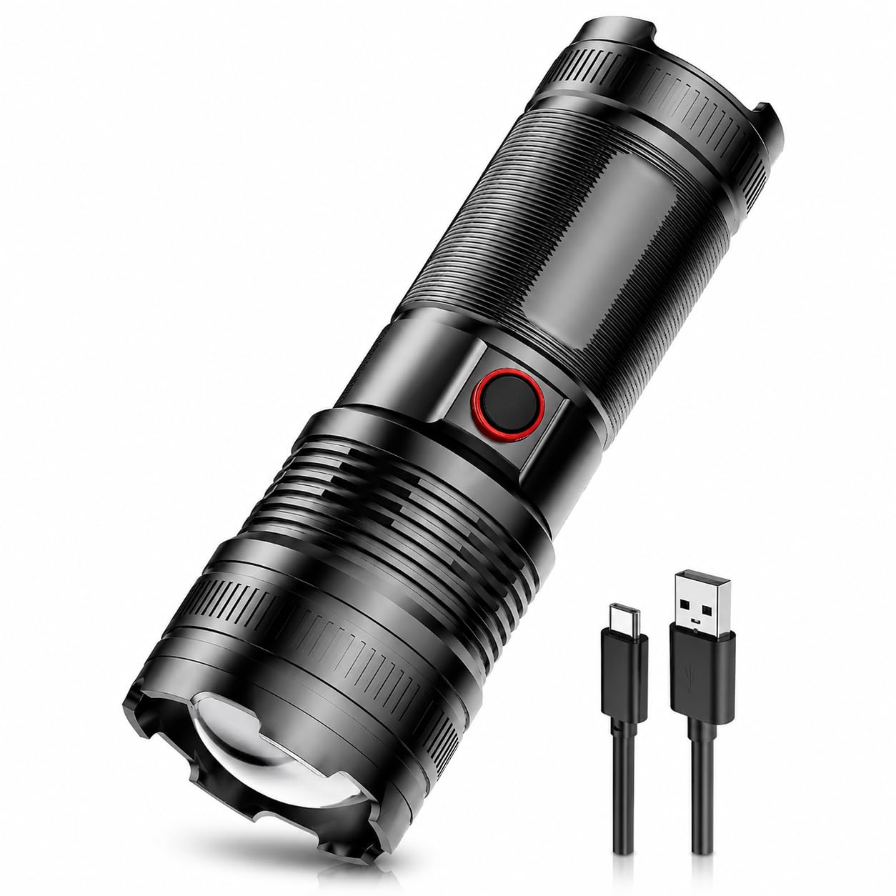 LED Flashlight Torch, Aluminum Alloy Handheld Light with 5 Modes, Telescopic Zoom and Water-Resistant Body for Camping, Hiking, Emergency, Home and Car, Black - image 1