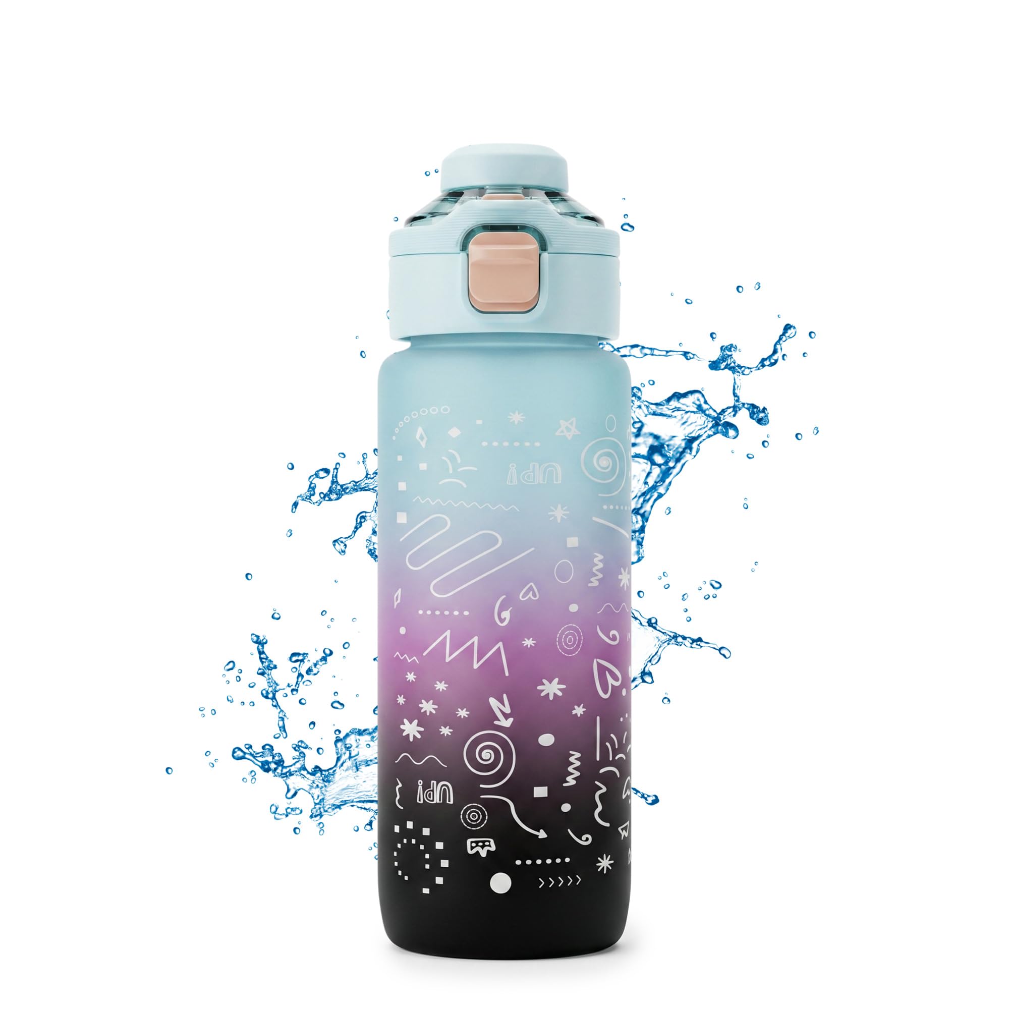 Water Bottle 800ml with Carry Handle, BPA-Free Plastic Sports Bottle, Leak-Resistant Locking Lid, Portable Drinking Bottle for Gym, Travel, School and Outdoor Use, FL-1266, Blue - image 1