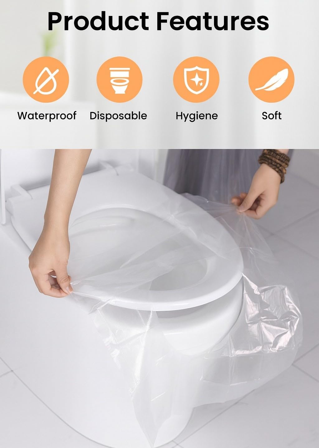 Disposable Toilet Seat Covers 50 Pcs, Waterproof Travel Toilet Seat Cover Portable Hygienic Barrier for Public Bathroom Office School Travel - image 2