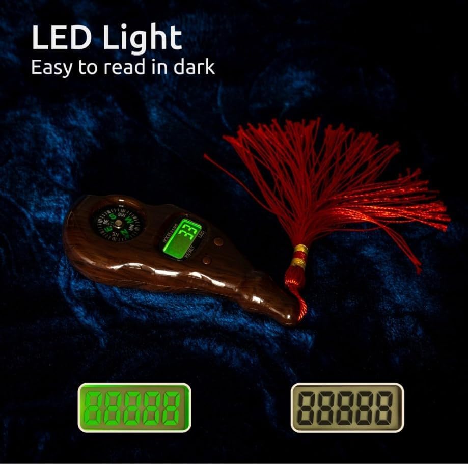 Digital Tasbih Counter with Compass and LED Light, 5-Channel Finger Tally Counter with 100-Count Sound Alert, Portable Electronic Rosary for Dhikr and Prayer, SXH-5136 (Wooden) - image 3