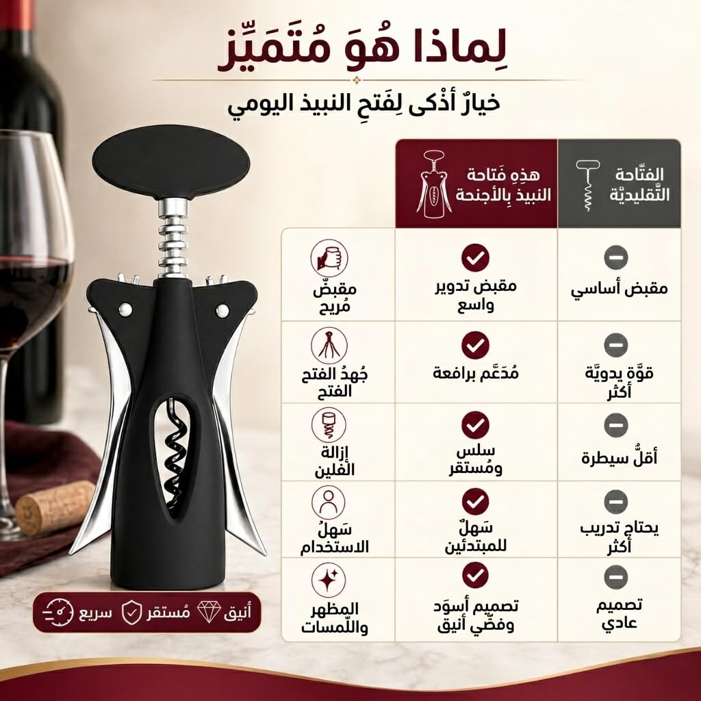 Winged Corkscrew Wine Opener - Manual Bottle Opener Corkscrew with Wing Handle, Heavy Duty Stainless Steel Cork Openers for Party, Bar Tools & Home, Bar Accessories, XD-84 - image 4