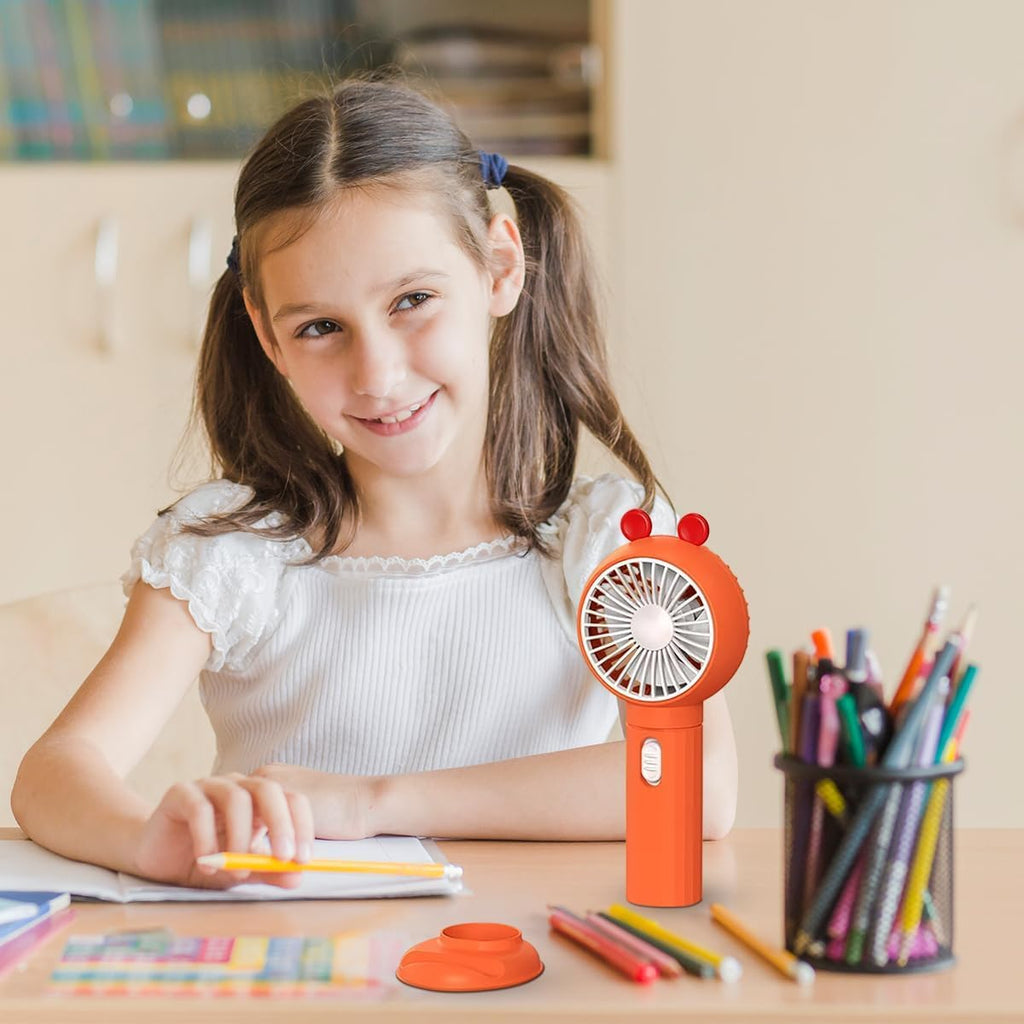 Portable Fan with Phone Stand, Rechargeable Mini USB Handheld and Desk Fan, 0.6W 1-Speed Compact Personal Cooling for Home, Office and Travel, HK59-1B (Orange) - image 6