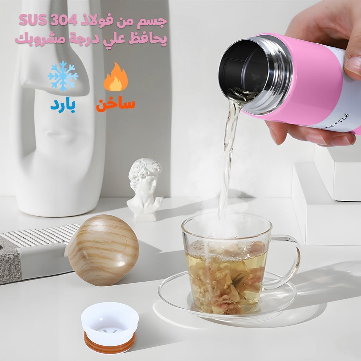 Water Bottle 150 ml, Mini Stainless Steel Vacuum Insulated Flask with Leakproof Lid, Double-Wall Pocket Thermos for Coffee, Tea, Hot and Cold Drinks, Travel and Office, Pink - image 5