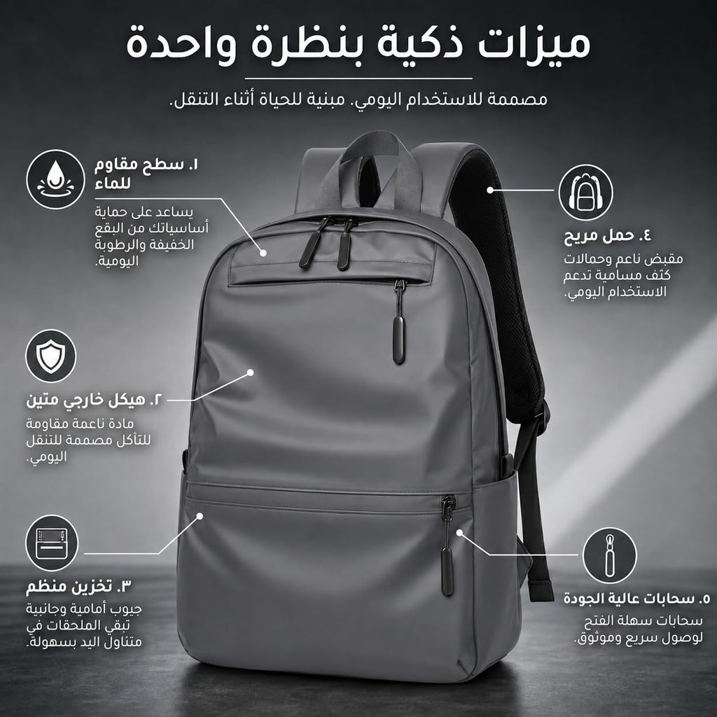 Laptop Backpack with USB Charging Port, Lightweight Nylon Multi-Pocket Large Capacity Bag for Work, School, University and Travel, Men and Women (Grey) - image 2