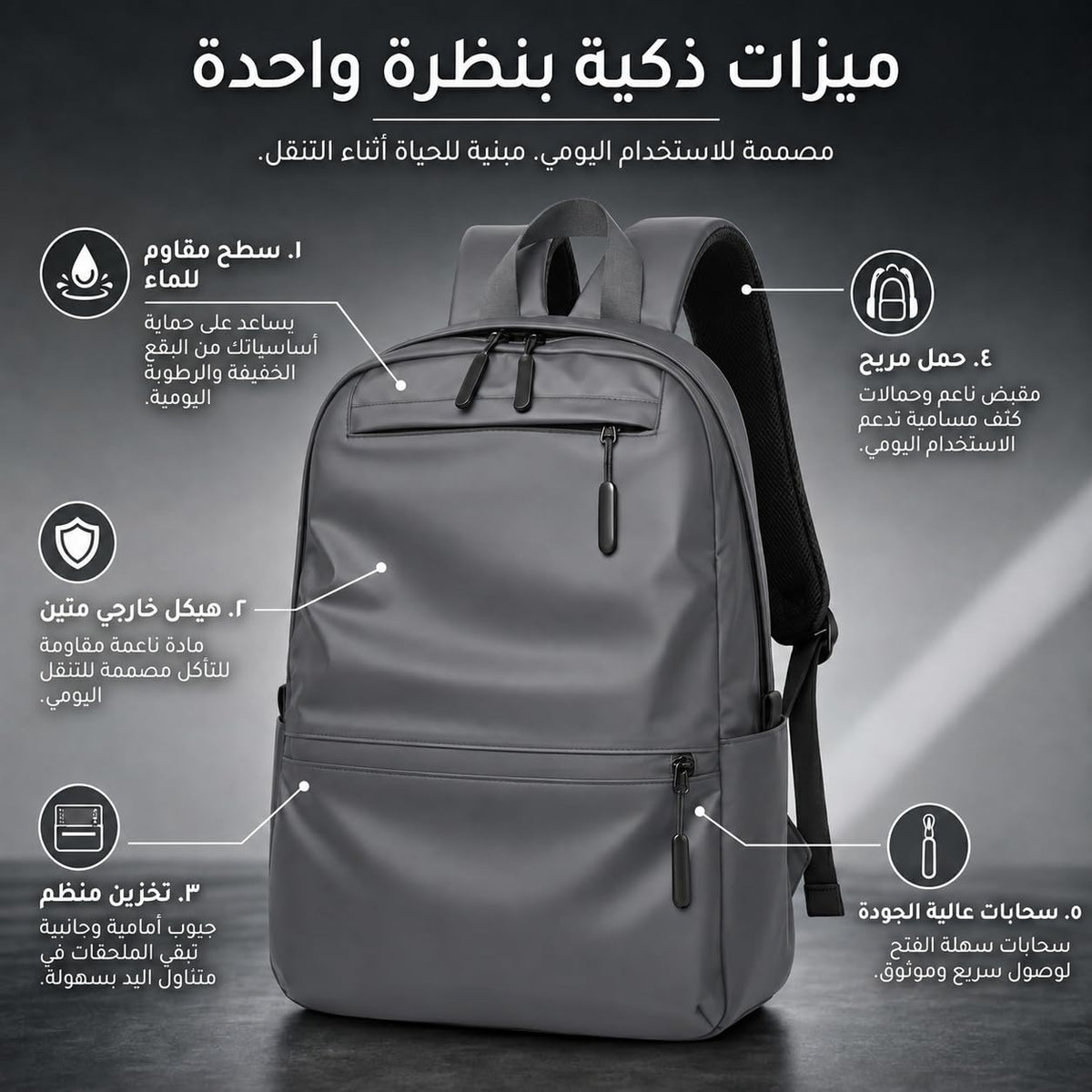 Laptop Backpack with USB Charging Port, Lightweight Nylon Multi-Pocket Large Capacity Bag for Work, School, University and Travel, Men and Women (Grey) - image 2