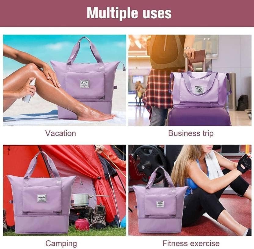 Travel Bag Women Large Capacity Waterproof Foldable Sports Gym Duffle Hand Bag With Side Pocket Lightweight Carry On (Purple) - image 5
