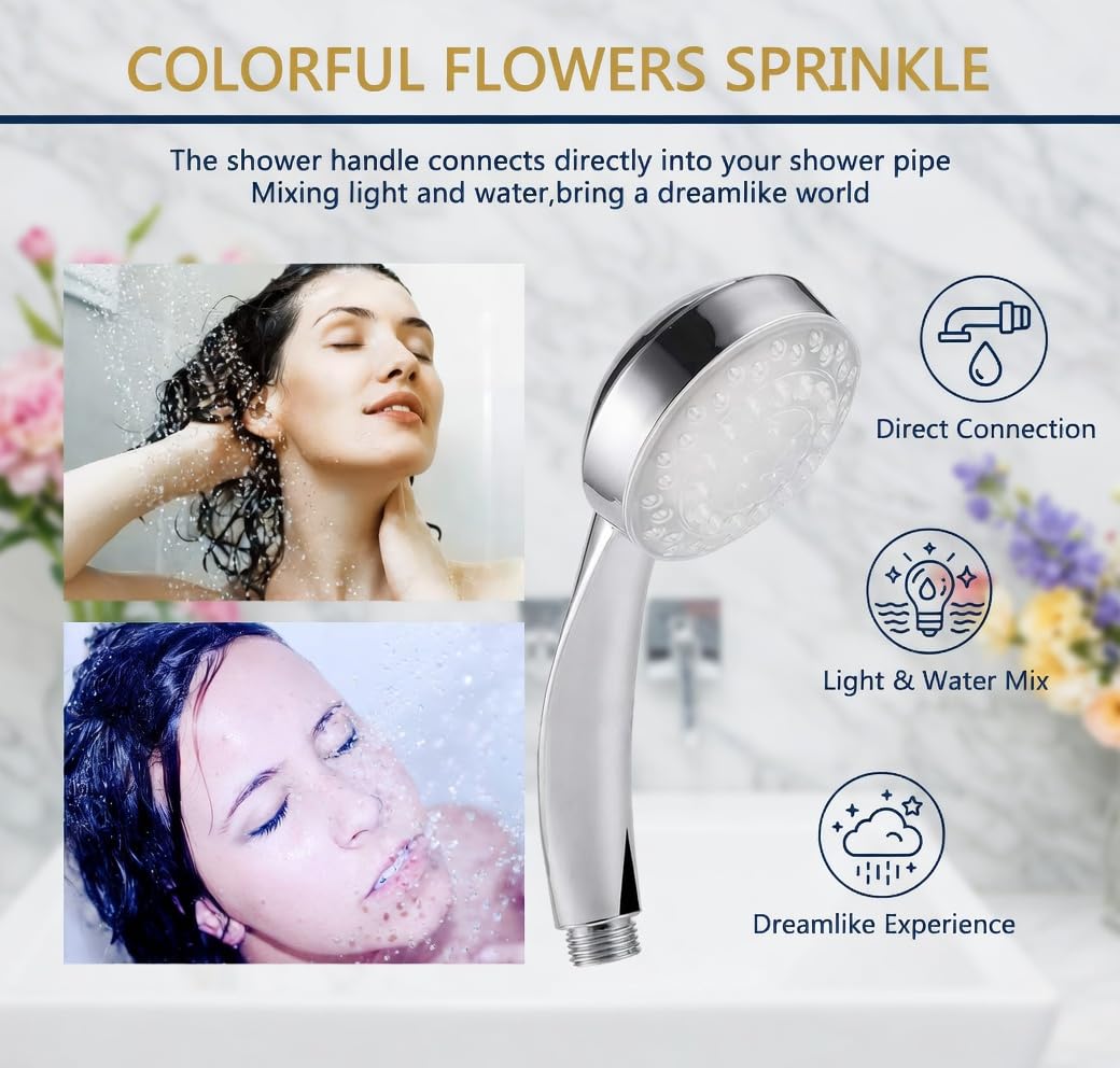 LED Shower Head Handheld Water Saving Color Changing with Filter, Hydro Powered Lights No Batteries for Bathroom Hand Shower - image 3