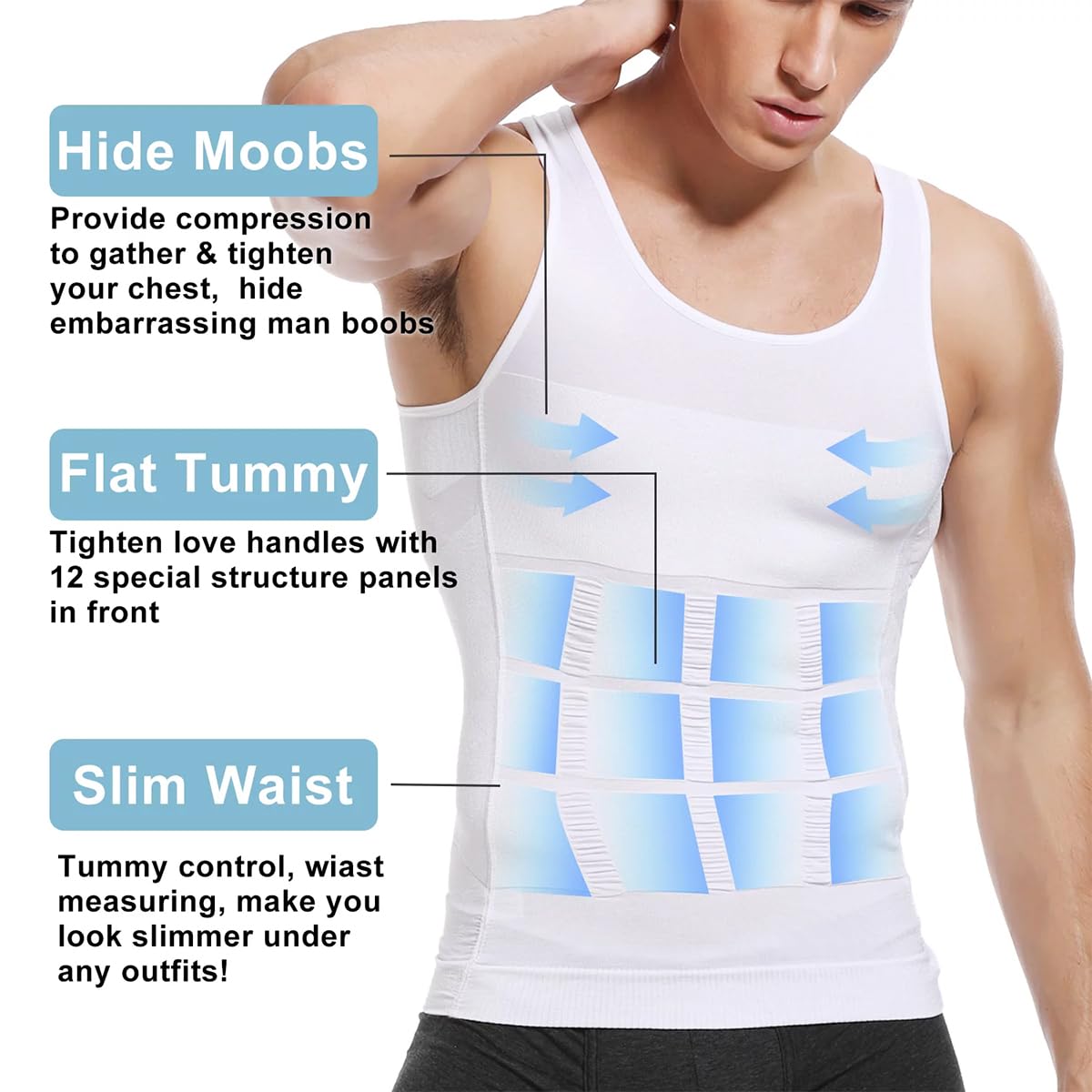 Men's Slimming Body Shaper Vest, Compression Undershirt for Tummy and Waist Support, Lightweight Breathable Seamless Design for Gym, Work and Daily Wear (White, S) - image 3