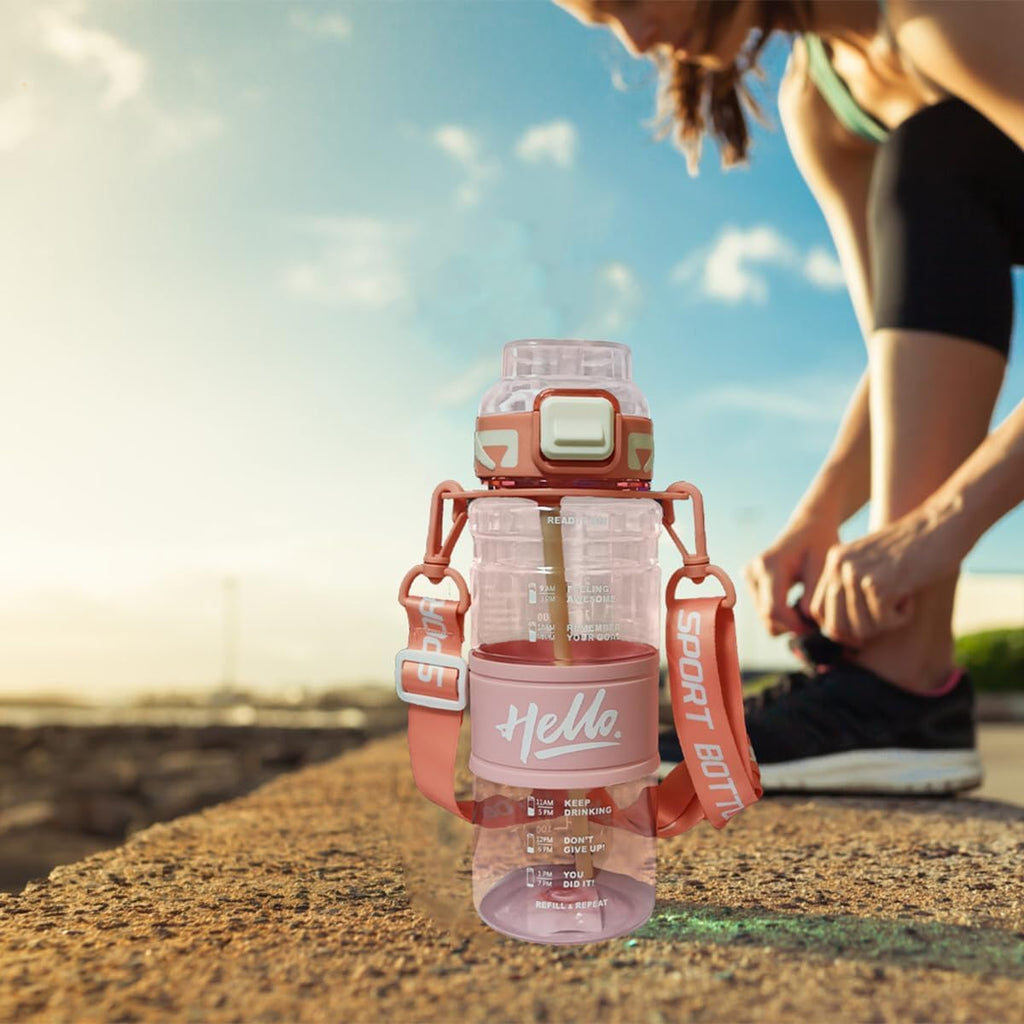 Sports Water Bottle 720ML, Leak-Proof BPA-Free Drinking Bottle with Straw and Carry Strap, Portable Reusable Gym Fitness Water Bottle for Outdoor, Travel and Daily Use (Pink) - image 7