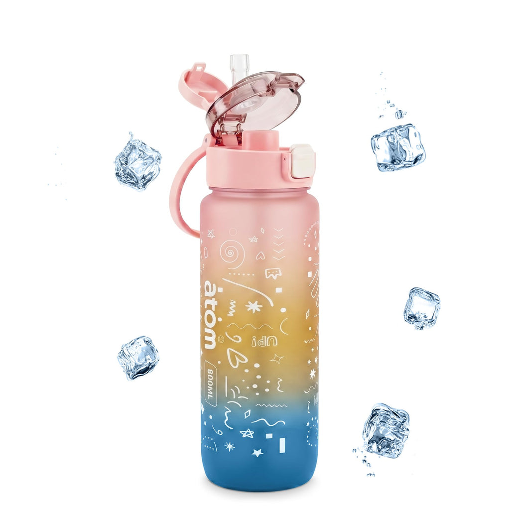Water Bottle 800ml with Carry Handle, Leak-Resistant BPA-Free Reusable Plastic Sports Bottle for Gym, School, Travel, Office and Outdoor Use, FL-1266, Pink - image 1