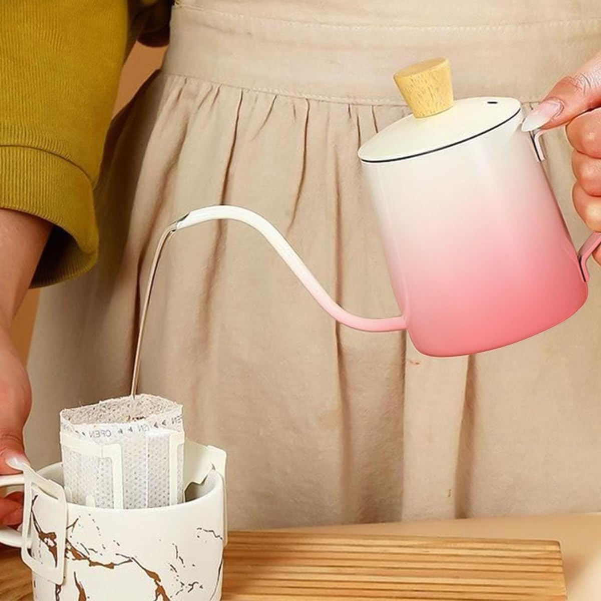 Mini Tea Pot 350ml, Stainless Steel Pour Over Kettle with Lid and Long Narrow Spout for Coffee, Tea, Home, Office and Travel (Pink) - image 7