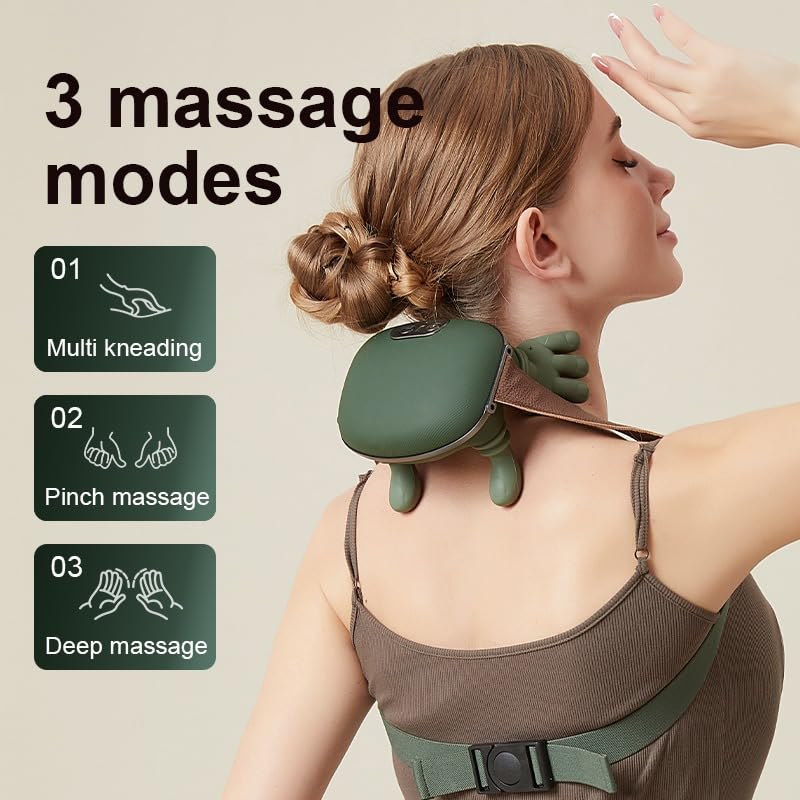 Neck and Shoulder Massager, 3-Speed Kneading Device with Simulated Human Hand Design, Portable Lightweight Handheld Massager for Home and Office, Green, MP-993 - image 4