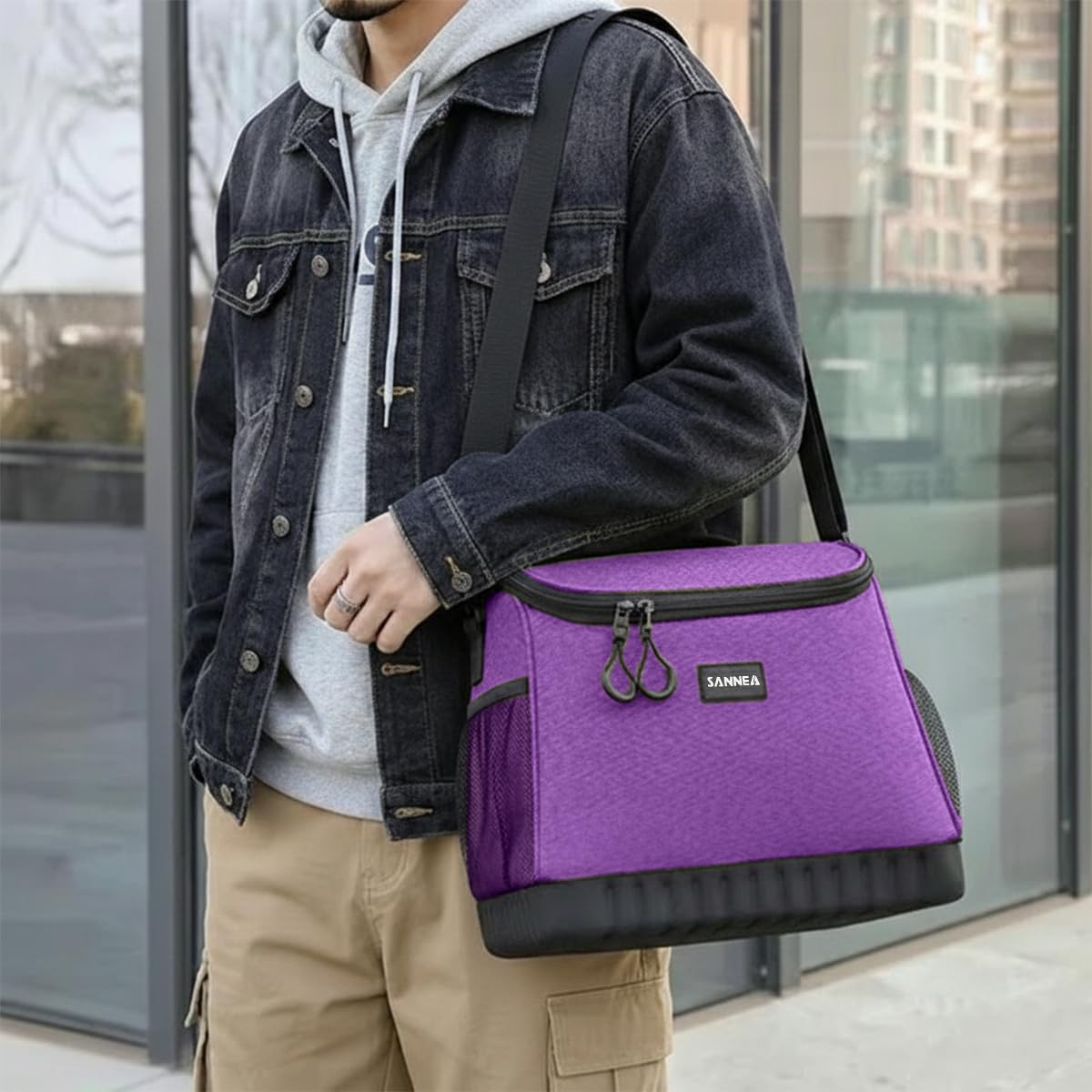Insulated Lunch Bag 15L, Thermal Cooler Tote with Leak-Resistant Lining for Hot and Cold Food, Reusable Meal Bag for Work, School, Picnic and Travel, BB-518, (Purple) - image 6