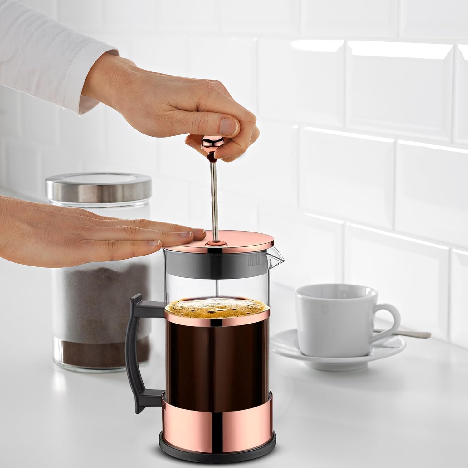 French Press Coffee & Tea, 350ML, portable, stainless steel, dishwasher safe, lightweight, for Travel Office Home Kitchen, Gold - image 6