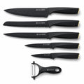 Kitchen Knife Set 6 Pieces, Non-Stick Marble-Coated Stainless Steel Knives with Chef, Bread, Slicing, Utility and Paring Blades for Food Preparation, H-736, Black - image 1