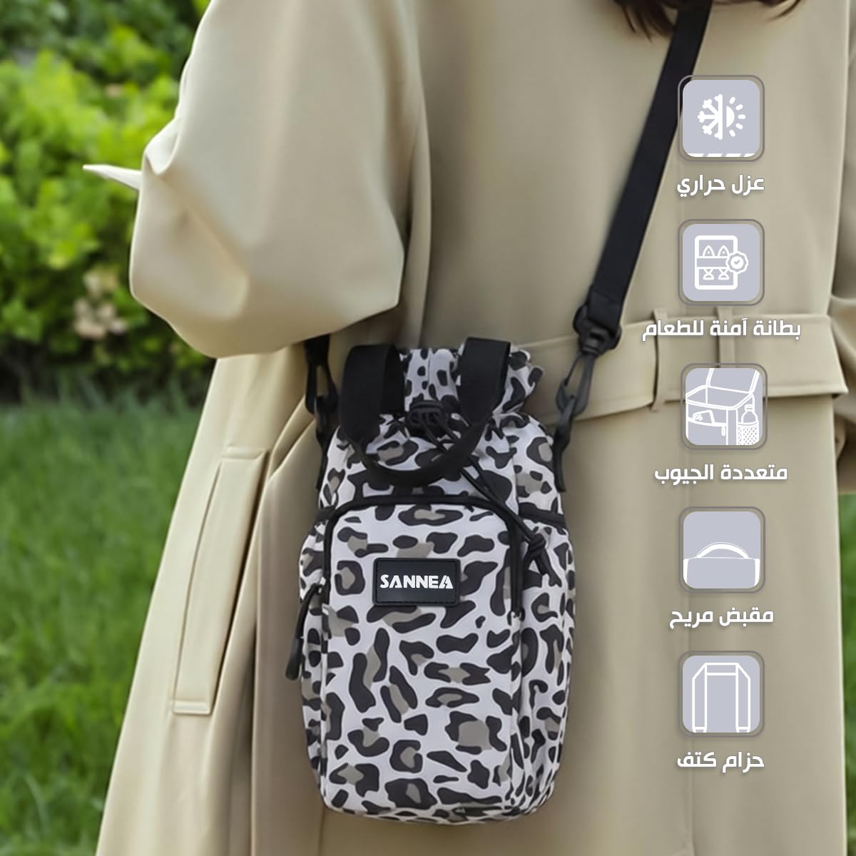 Insulated Lunch Bag 1.5L, Compact Thermal Food Tote for Work, School, University, Travel and Picnics, Easy-Clean Interior, BB-532 (Leopard White) - image 2