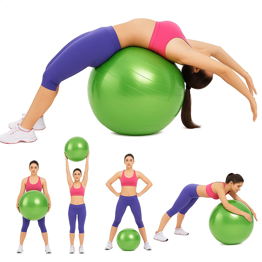 Yoga Ball Exercise Ball – Anti-Burst for Home Gym Pregnancy Pilates, Physical Therapy & Balance Training Stability Ball with Quick Pump – Slip-Resistant Swiss Ball (Green) (75cm) - image 1