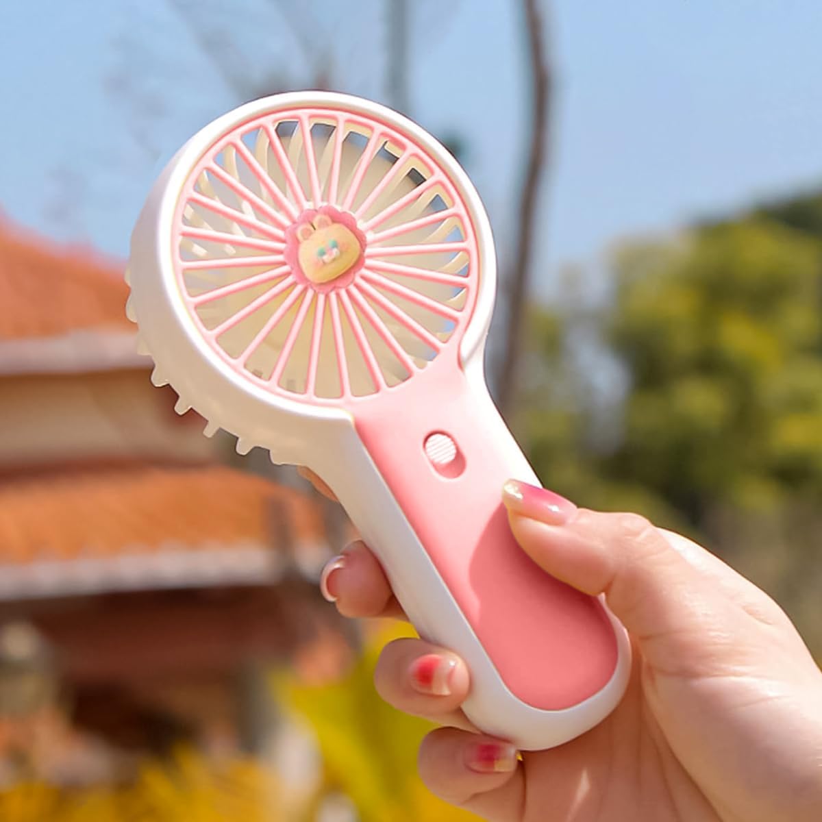 USB Mini Hand Fan 1.5W Portable with Stand Desktop Handheld Fan Phone Holder Single Speed for Desk Travel Office Outdoor DD5627 (Pink) - image 7