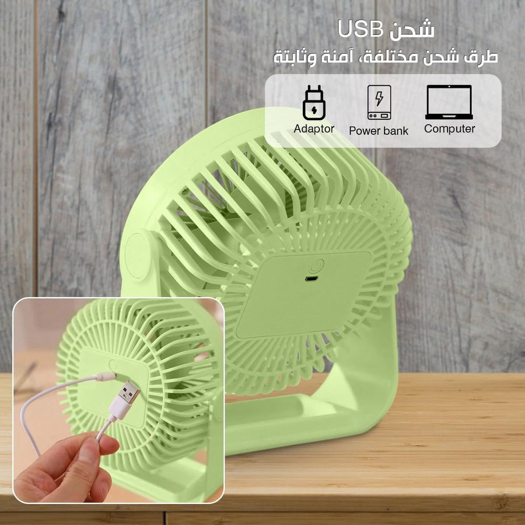 Portable Hand Fan, Mini Rechargeable USB Desk Fan with Stand, 3 Speed Settings and 5W Power for Home, Office and Travel, ZB124(Green) - image 5