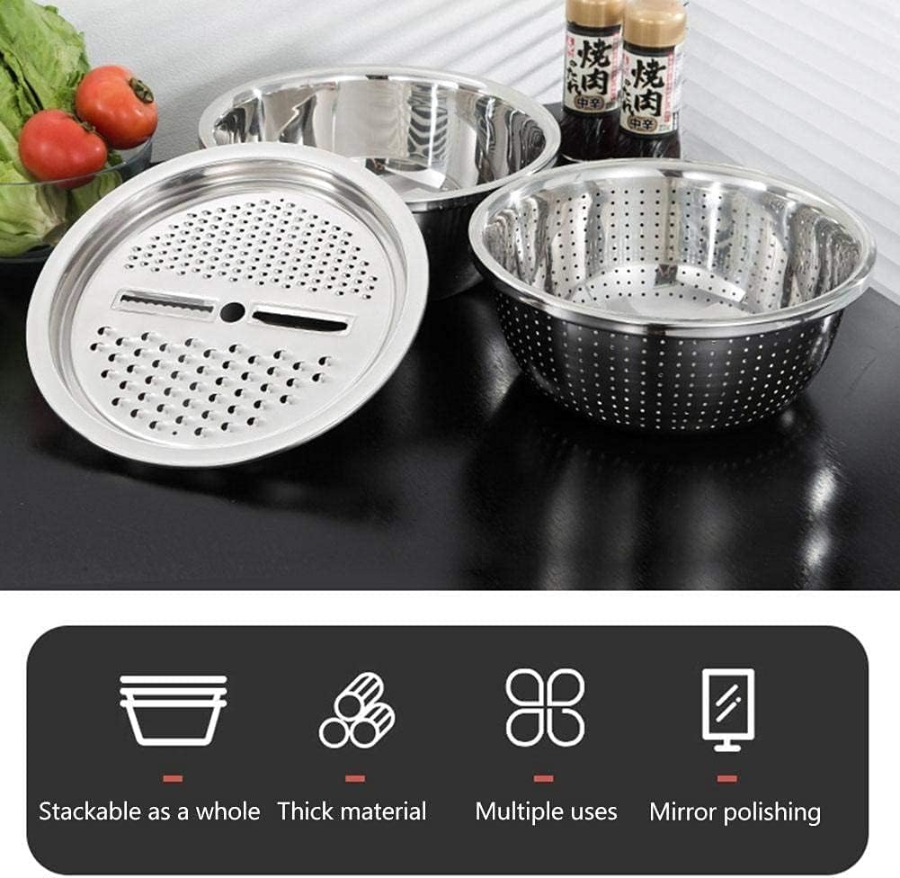 Stainless Steel Mixing Bowl 26cm with Strainer and Grater, 3-in-1 Colander Set for Washing Rice, Draining Pasta, Grating Cheese, Vegetables and Kitchen Prep - image 3