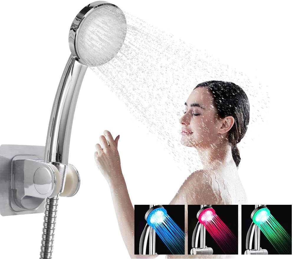 LED Shower Head Handheld High Pressure Rain Spray, Color Changing Water Powered Light, Water Saving, No Battery Required - image 4
