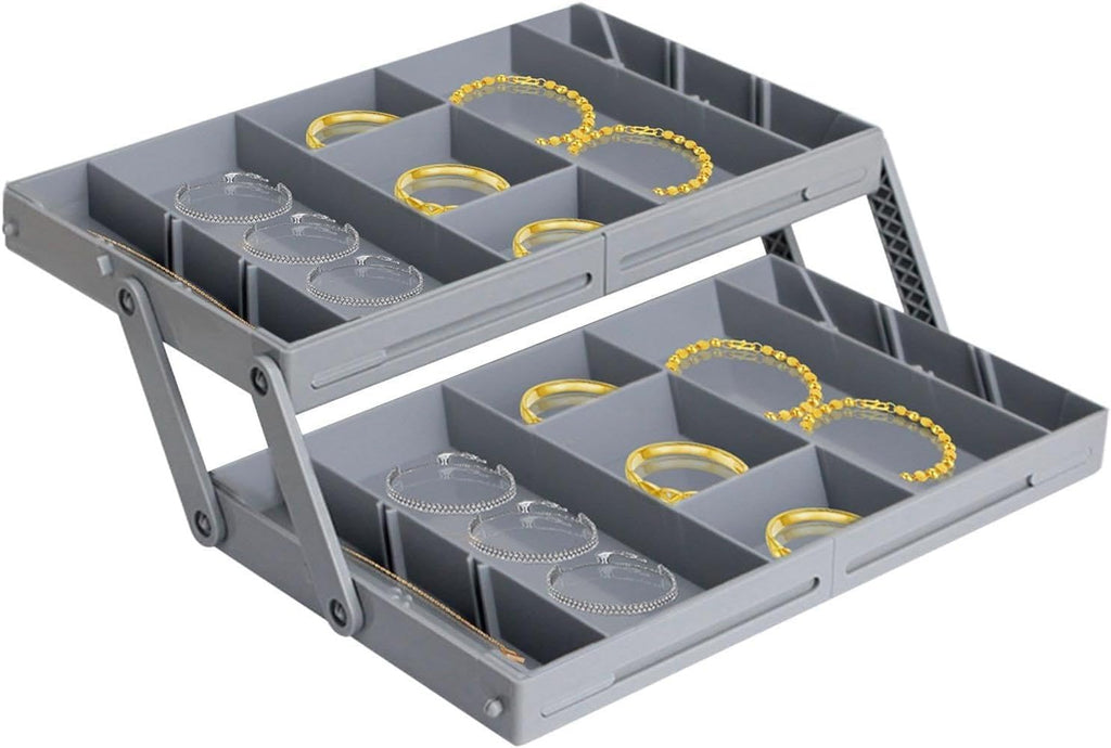 Drawer Organizer 2 Tier Folding Storage Drawers for Makeup and Jewelry, Desktop Desk Organizer for Office Supplies, Smart Space Saver for Kitchen Counter and Vanity - image 1
