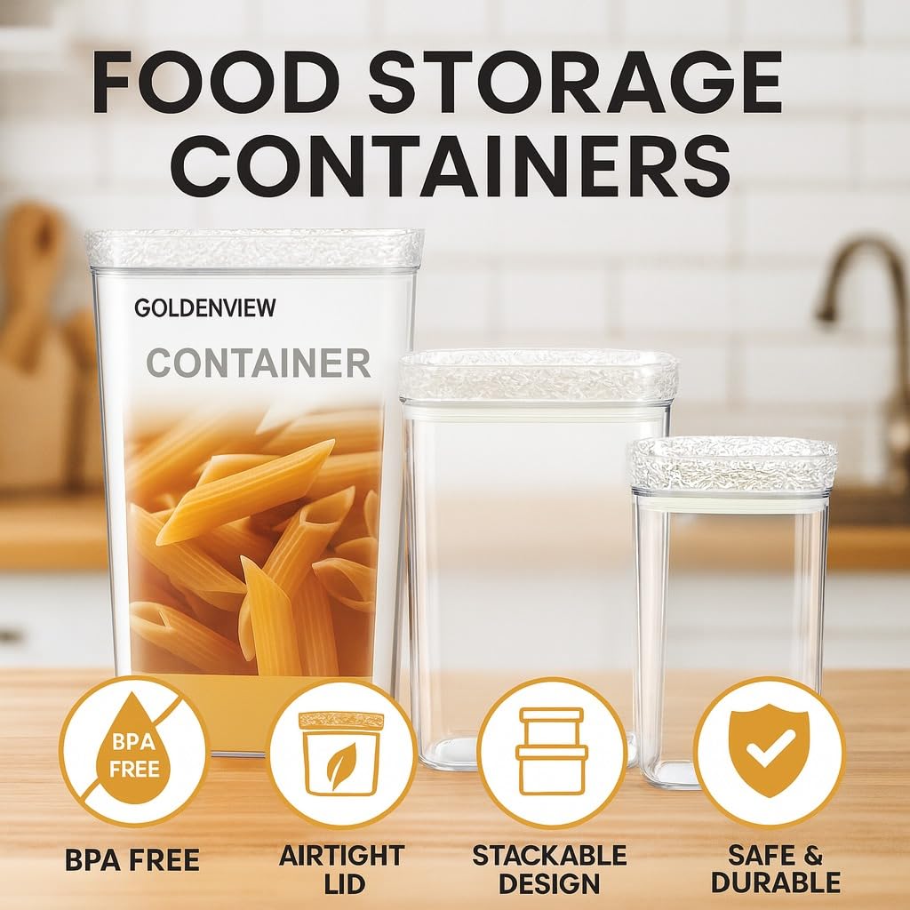Food Storage Container Set 3 Pieces, 2600ml Clear Acrylic Airtight Pantry Jars with Snap Lids, Stackable Canisters for Cereal, Sugar, Coffee, Tea and Dry Food - image 2