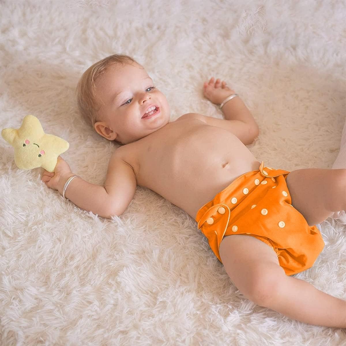 Baby Cloth Diaper Reusable Cotton Pocket Nappy Adjustable Washable Waterproof Breathable Soft Insert Friendly For Newborn Infant Toddler 0-3 Years (Orange) - image 5