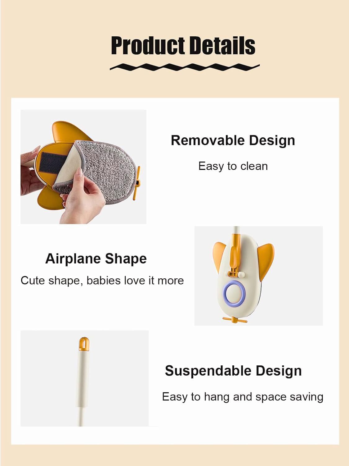 Microfiber Mop, Airplane Design Small Floor Cleaning Mop with Soft Rubber Handle, Lightweight Housework Helper for Home, Kitchen and Room, Yellow - image 4
