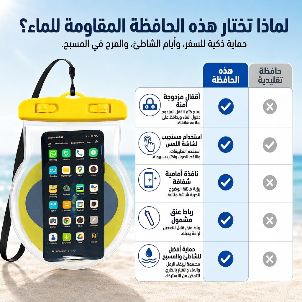 Waterproof Phone Pouch, Clear Dry Bag Case 20 x 8cm for Swimming, Beach, Pool and Snorkeling, Mobile, Cards, Cash and Small Valuables Protector, Yellow - image 4
