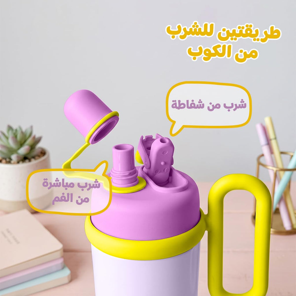 Travel Mug 700ml, Vacuum Insulated Stainless Steel Tumbler with Handle, Straw and 2-Way Drink Lid, Leak-Resistant Cup for Hot and Cold Drinks, Car, Office and Gym, F-1533 (Purple) - image 3