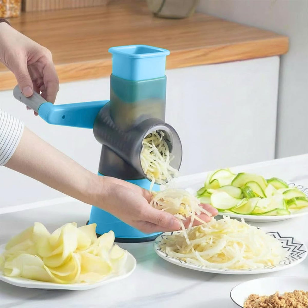 Vegetable Slicer Manual Hand-Crank Rotary Drum Grater with Non-Slip Suction Base for Cheese Salad Vegetables Fruits Kitchen Blue XE-132 - image 6