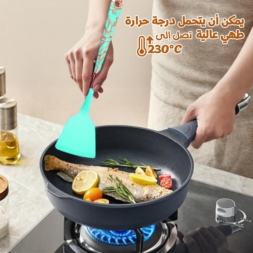 Silicone Cooking Utensils Set 7 Piece Non Stick Heat Resistant Kitchen Tools with Holder for Non Stick Cookware Modern Design (Green) - image 4