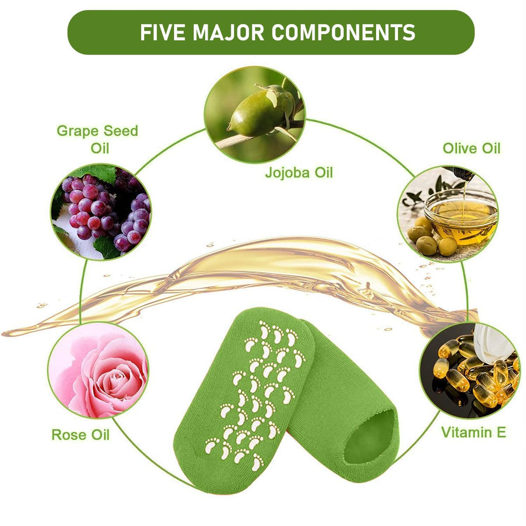 Moisturizing Gel Socks for Dry Cracked Heels, Silicone Spa Heel Socks with Jojoba Oil Olive Oil Vitamin E, Foot Care Pedicure Socks for Women and Men, Reusable Soft Feet Treatment, hanso (Green) - image 3