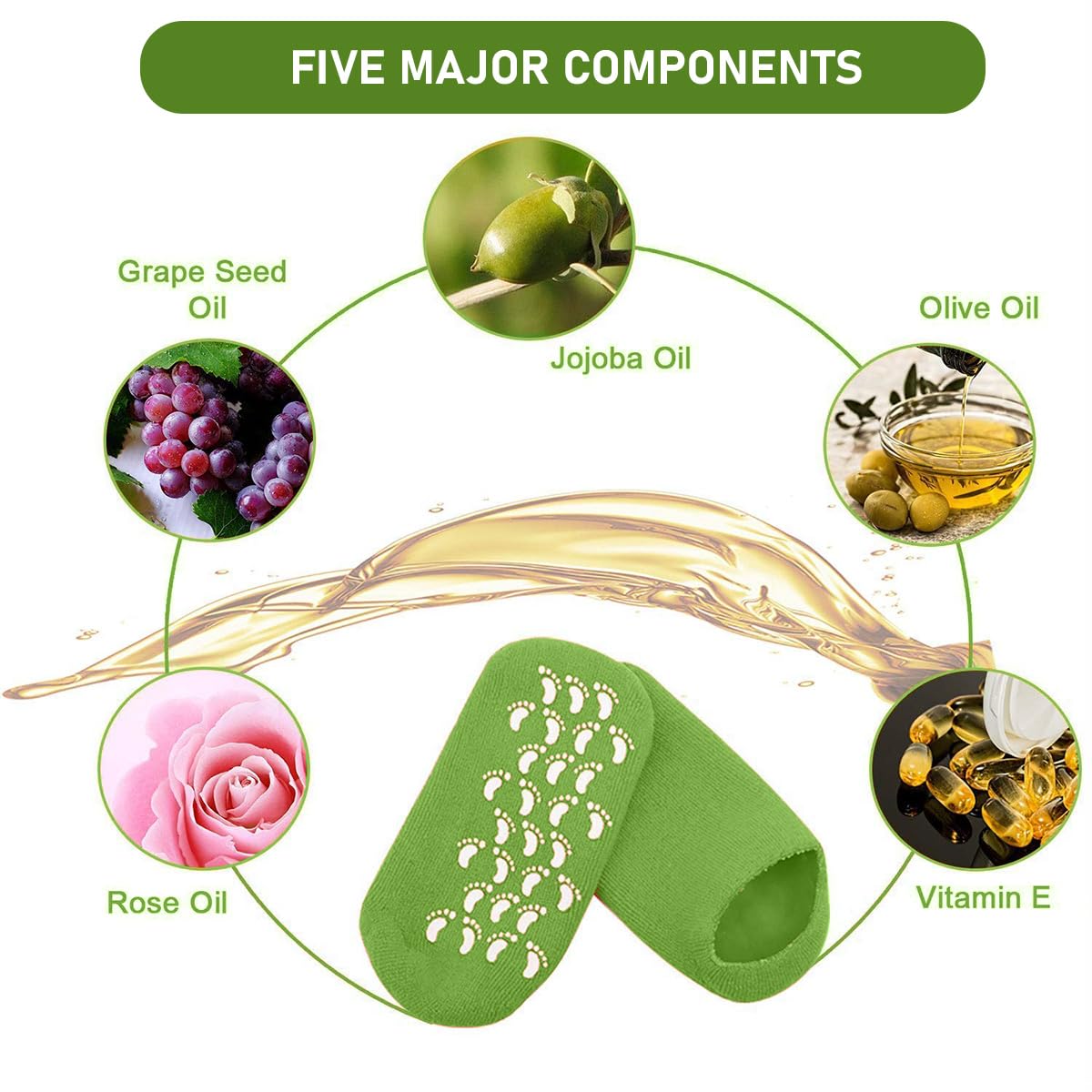 Moisturizing Gel Socks for Dry Cracked Heels, Silicone Spa Heel Socks with Jojoba Oil Olive Oil Vitamin E, Foot Care Pedicure Socks for Women and Men, Reusable Soft Feet Treatment, hanso (Green) - image 3