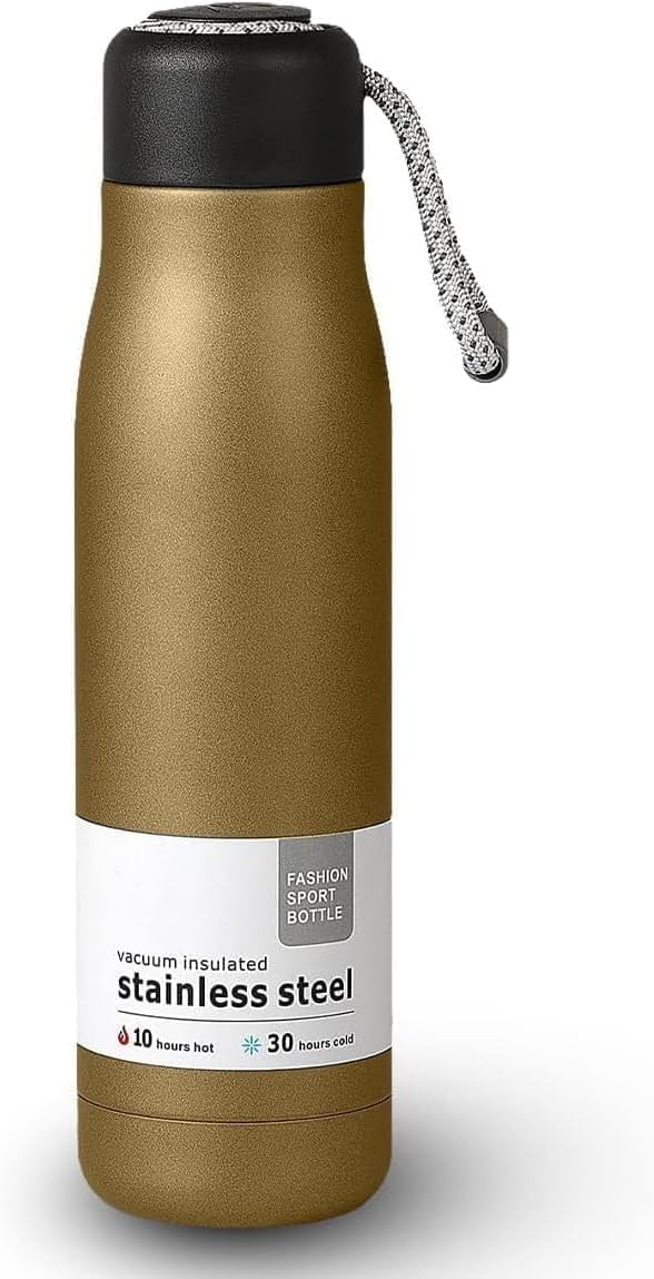 Water Bottle 500ml Stainless Steel Vacuum Insulated Double Wall Leakproof BPA-Free Reusable for Gym School Travel Office Sports (Gold) - image 1