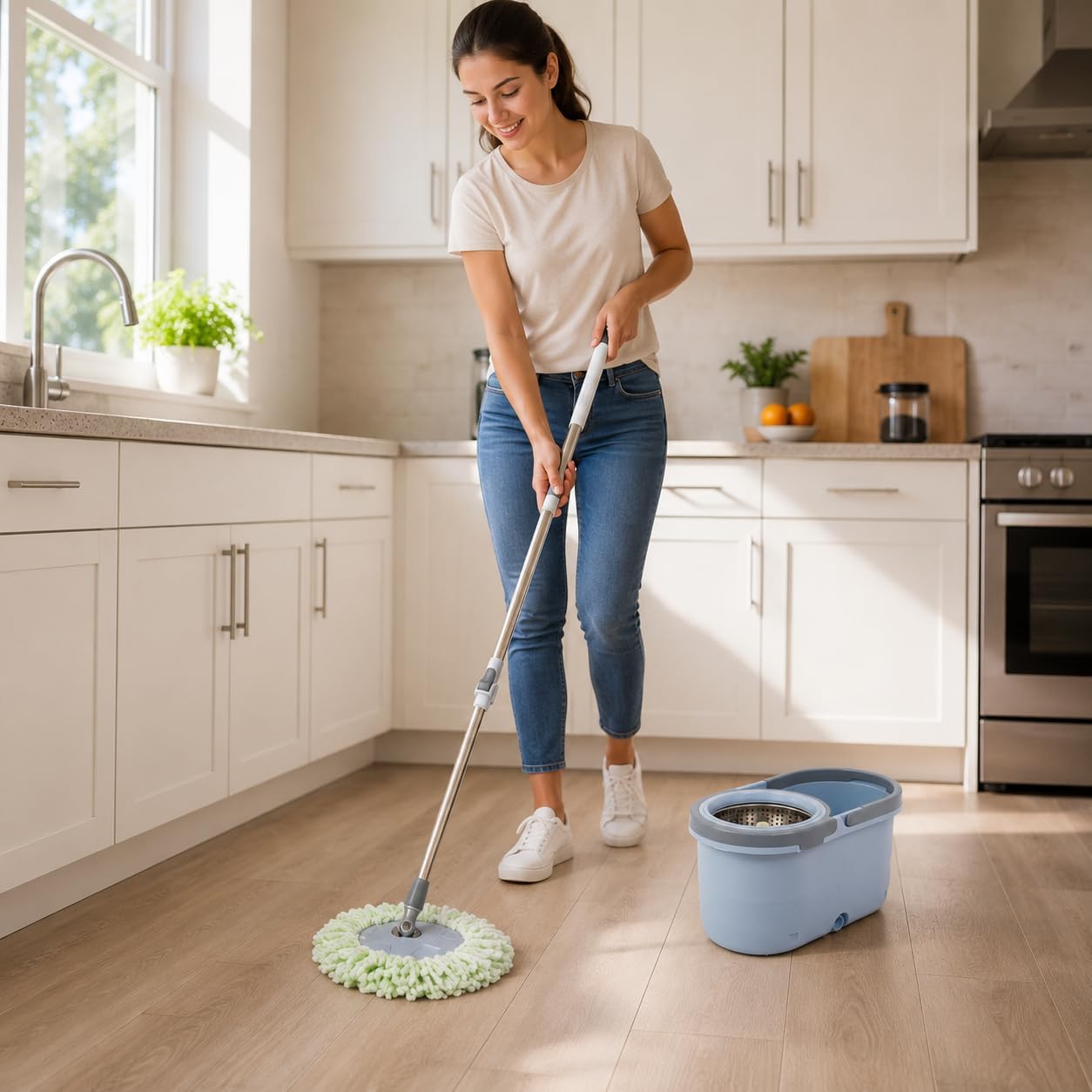 Spin Mop and Bucket Set, 360° Rotating Microfiber Floor Mop with Stainless Steel Handle, Non-Slip Grip for Ceramic, Marble, Tile and Home Cleaning - image 6