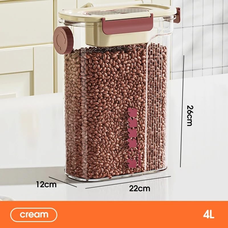 Food Storage Containers with Airtight Lids - Multiple Kitchen Storage Jar with 3 Rows of Clips, 2 Sealing Rings & Knop Cover, Grain Bottle Set for Food, Fruit juice & Cold Water (Creamy, 4L) - image 2